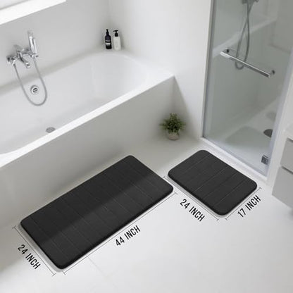 Yimobra Large Memory Foam Bathroom Mat Set, 44 x 24 & 24 x 17 in, Black