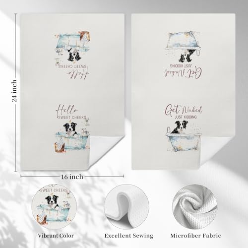Funny Border Collie Hand Towels, Hello Sweet Cheeks Bathroom Decor, Border Collie Gifts Decorative Hand Towels for Bathroom Washroom Restroom, 16x24 Inch Set of 2