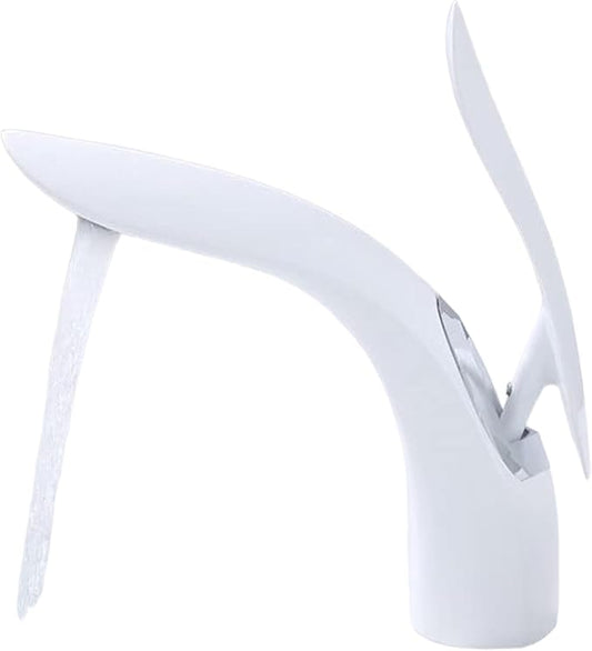 Faucet Modern Leaf Bathroom Basin Faucet Brass Single Lever Sink Tap with Hot Cold Water Mixer for Vanity(White Short) Faucet