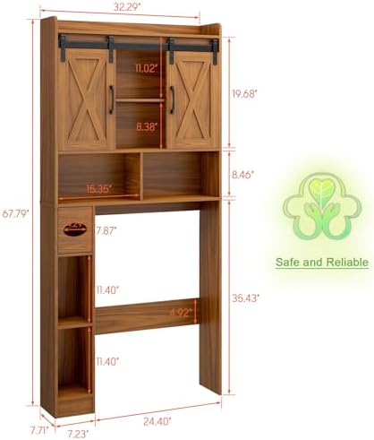 Vabches Over The Toilet Storage Cabinet with Sliding Doors, Caramel