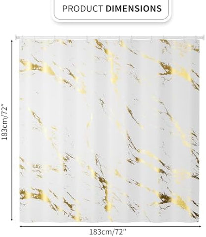 Gold Marble Shower Curtain, Waterproof Bathroom Decor Curtain with Hooks, Stylish White & Gold Pattern Bath Curtain for Modern/Luxury Bathrooms (72x72 Inches)