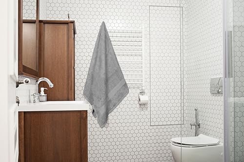 Bath Towels Pack of 6 – 24" x 50" – 100% Cotton Terry, Soft, Quick-Dry & Highly Absorbent – Light Grey Towels for Bathroom, Spa, Gym, Hotel, Pool & Everyday Use