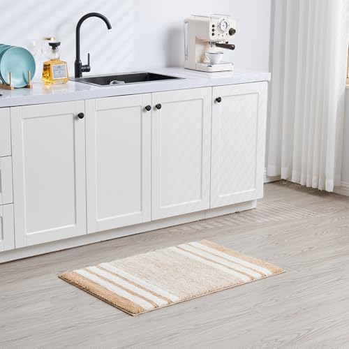 CozeCube Beige Striped 24"x16" Non Slip Washable Bath Mat