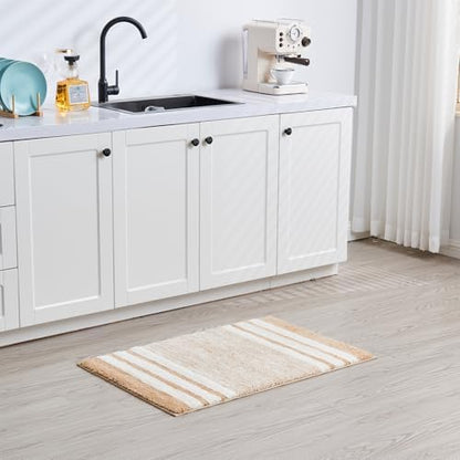 CozeCube Beige Striped 24"x16" Non Slip Washable Bath Mat