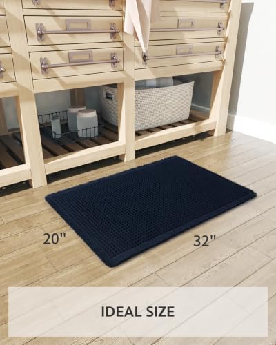 tchdio Waffle Bath Mat Rug, Super Absorbent Non Slip Bath Mats Ultra Soft Bathmat Machine Washable Bathroom Rugs with Tassels, Bath Rugs for Bathroom Floor Beside Tub, 20" x 32", Navy Blue