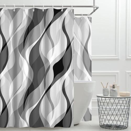 Grey Striped Clawfoot Tub Shower Curtain 180x70 inch 30 Hooks