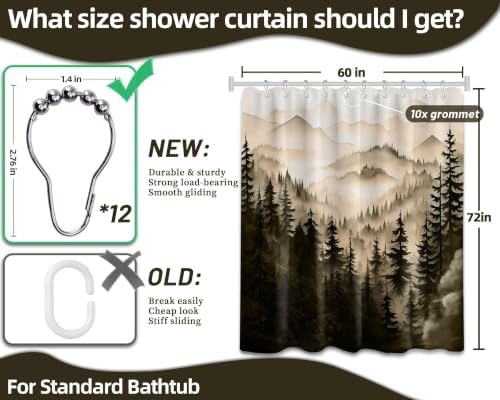 Dark Brown Forest Shower Curtain, 60X72 in, Mountain Pine Tree Bronze