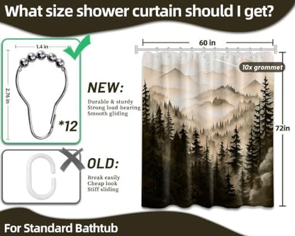 Dark Brown Forest Shower Curtain, 60X72 in, Mountain Pine Tree Bronze