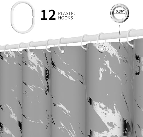Premium Gray Marble Shower Curtain - Realistic Vein Design, Water-Resistant Fabric (72x72 Inches), Stable Drape, Easy-Clean, Stylish Nordic/Ins Bathroom Decor