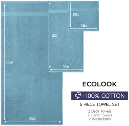 ecolook Ultra Soft 6-Piece Towel Set, 100% Cotton