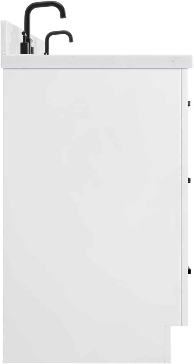 ARIEL Loren 60-inch Bathroom Vanity with Sink,Solid Wood, 1.5-inch Carrara White Quartz Countertop, Double Rectangular Porcelain Sink, 4 Soft Closing Doors, 3 Dovetail Drawers, White
