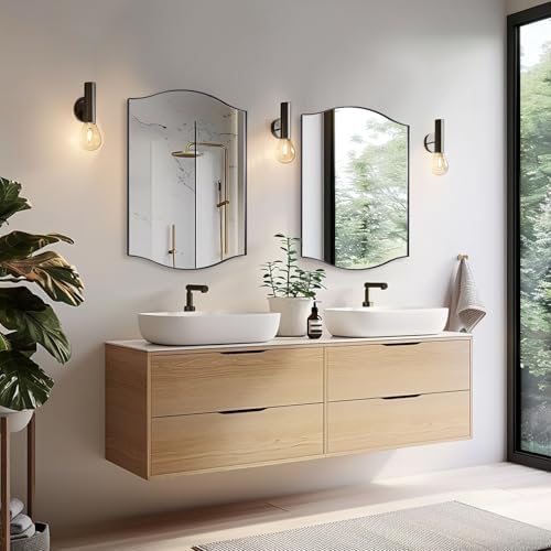 ANDY STAR Black Bathroom Mirror, 20"x30" Scalloped Wall Mirror in Stainless Steel Metal Frame, Unique Vanity Mirror with Modern Curved Edge Design, Ideal for Bathroom, Bedroom, Entryway