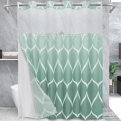 Yiatn Ombre Teal Shower Curtain with Snap-in Liner, 71 x 74 Inch