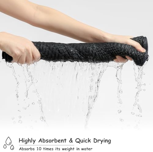 18 Pcs Black Woven Family Towels Set-6 Bath Sheets,6 Hand Towels,6 Washcloths Soft Polyester Towels Absorbent Shower Towel Quick Dry Beach Chair Towel Lint Less Towels Set for Bathroom Spa Gym Hotel