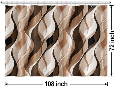 Brown Striped Shower Curtain Extra Wide 108x72 inch 18 Hooks