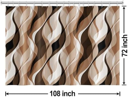 Brown Striped Shower Curtain Extra Wide 108x72 inch 18 Hooks