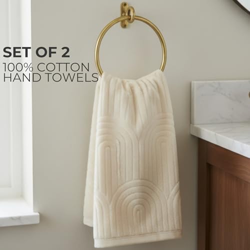 Decorative Hand Towels Set of 2 - Soft Boho Cotton for Bathroom or Kitchen