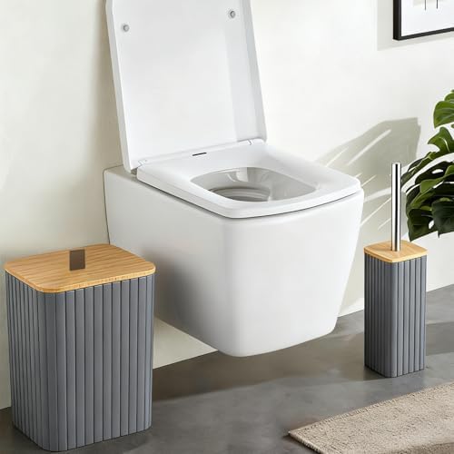 Grey Bathroom Set Bathroom Accessories Set Complete with Trash Can-9PCS