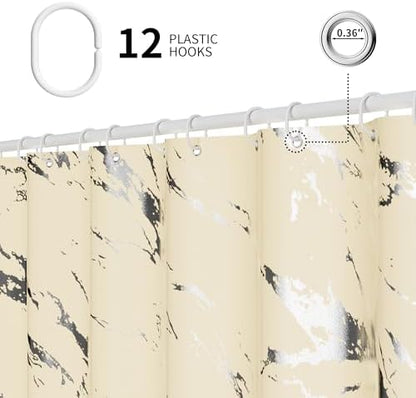 Beige Marble Shower Curtain, Modern Abstract Marble Pattern Fabric Bathroom Curtain with Hooks, Water Repellent Decorative Bath Curtain for Bathtub, Neutral Bathroom Decor
