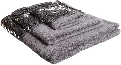 Zahari Home Sinatra Modern Bathroom Towel Set 3 Piece Towel Bath Towel, Hand Towel and Wash Towel Luxury Contemporary Decor Bling Silver Bath Towel Sets Soft, Plush and Highly Absorbent