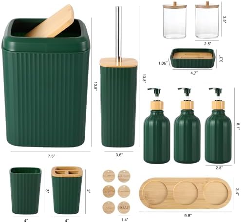 XLHOMO Bathroom Set 17PCS Bathroom Accessories with Trash Can 3PCS Lotion Soap Dispenser,Bathroom Accessories Set Green Bathroom Sets for Bathroom Decor