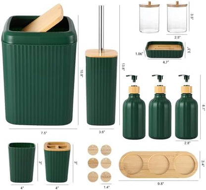 XLHOMO Bathroom Set 17PCS Bathroom Accessories with Trash Can 3PCS Lotion Soap Dispenser,Bathroom Accessories Set Green Bathroom Sets for Bathroom Decor