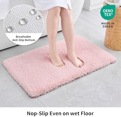 Disolla Pink Bathrom Runner Rug 24x59 - Large Soft Plush Bath Mat, Thick Long Non-Slip Shaggy Floor Mat, Ultra-Absorbent for Master Bathroom Bedroom