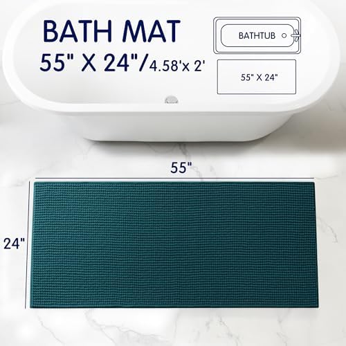 SUBRTEX Bathroom Rugs, 24" x 55" Chenille Bath Rug Soft Short Plush Bath Mat Soft Shower Mat Water Absorbent Shower Mat Quick Dry Machine Washable, Teal