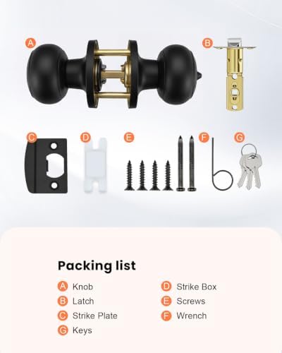 Haidms 3 Pack Matte Black Door Knobs with Lock and Key, Keyed Alike Keyed Entry Door Knobs Exterior, Black Doorknobs for Bedroom