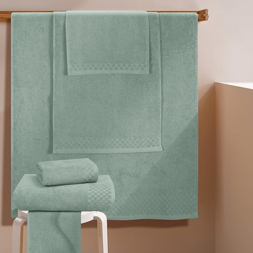 MyOwn Premium Cotton 6 Pack Towel Set for Bathroom, Contains 2 Bath Towels 28x55 inch, 2 Hand Towels 16x24 inch & 2 Wash Coths 12x12 inch, Ideal Everyday use, Compact & Lightweight - Jade