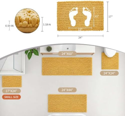 Disolla Small Bath Mat 17x24 Inch - Chenille Yellow Bathroom Rug, Extra Soft Absorbent Plush Shaggy Bathmat, Non-Slip Machine Washable Floor Mat for Shower, Tub and Sink
