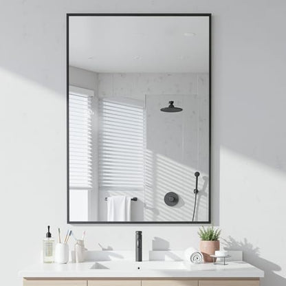 Antok 22x30 Black Metal Framed Bathroom Mirror, Wall Mirror with Rect Corners, Vanity Mirror for Over Sink, Anti-Rust Tempered Glass, Horizontal/Vertical Hanging for Bathroom, Living Room, Entryway