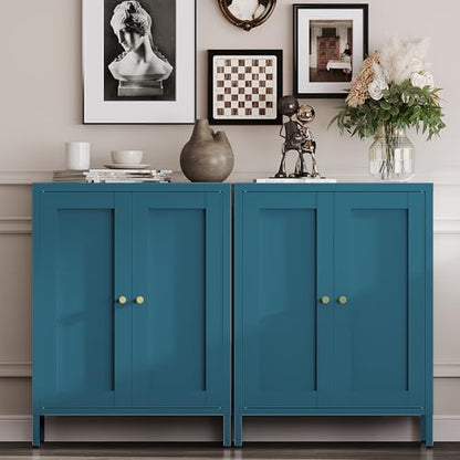 YAUWOH Metal Bathroom Storage Cabinet,Bathroom Floor Storage Cabinet with 2 Adjustable Shelves and 2 Doors,Freestanding Sideboard for Small Spaces, Living Room, Home Office, Dining Room