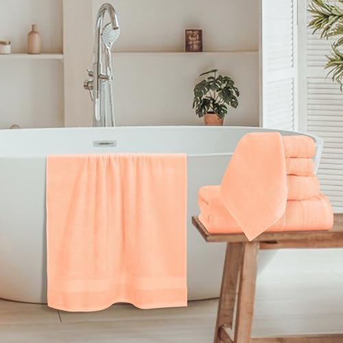 Belizzi Home 8 Piece Towel Set 100% Ring Spun Cotton, 2 Bath Towels 27x54, 2 Hand Towels 16x28 and 4 Washcloths 13x13 - Ultra Soft Highly Absorbent Machine Washable Hotel Spa Quality - Peach