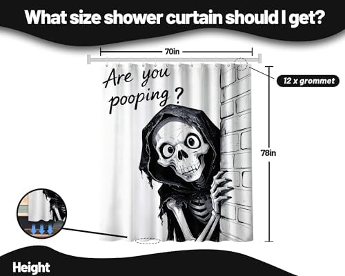 Extra Tall Shower Curtain XL are You Pooping Skul, 70 x 78 Inchs