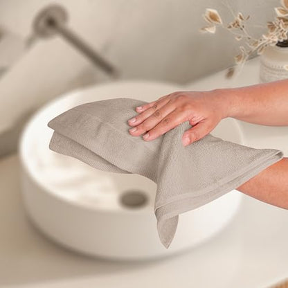 BOUTIQUO Ultra Soft 6-Piece Hand Towel Set 16x28-100% Ringspun Cotton - Durable & Highly Absorbent Hand Towels - Ideal for use in Bathroom, Kitchen, Gym, Spa & General Cleaning - Tan