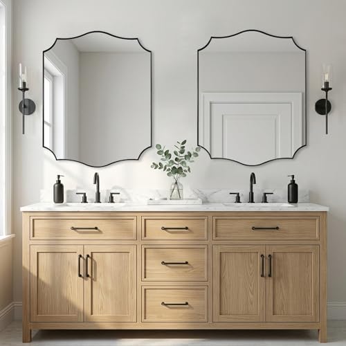 ANDY STAR 24"x30" Black Scalloped Mirror, Bathroom Mirrors for Over Sink, Black Framed Mirror with Elegant Curved Scallop Design, Premium Stainless Steel Thin Frame, Hangs Horizontally or Vertically