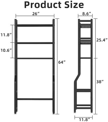 Livilord 3 Tier Over The Toilet Storage Rack with Toilet Paper Holder, Metal Freestanding Bathroom Shelves with 4 Hooks, Over Toilet Storage Shelf for Bathroom Storage, Black