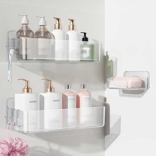 Nieifi Adhesive Shower Shelves, Clear, 3 Pieces