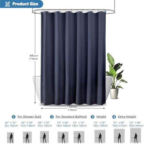 1 Pack Water-Repellent Fabric Shower Curtain Liner, 72x66 Blue