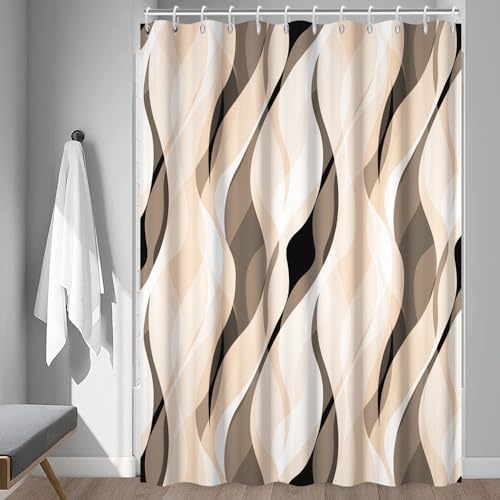 Cream Striped Shower Curtain Extra Wide 108x72 inch 18 Hooks