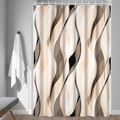 Cream Striped Shower Curtain Extra Wide 108x72 inch 18 Hooks
