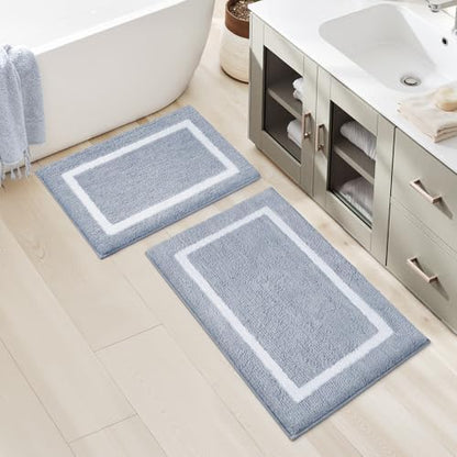 HOMEIDEAS Grey Blue Bathroom Rugs Sets 2 Piece 20" x 32" + 16" x 24"