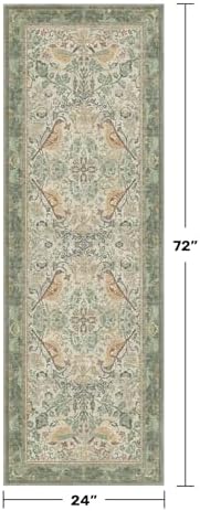 Hazo Haus Boho Long Bathroom Runner Rug 2x6 - Floral & Bird Runner Rug for Kitchen Floor, Hallway, Laundry Room, Bedroom, Entrance, Sage Green Vintage Decor, Washable Non Slip Low Pile - Light Green