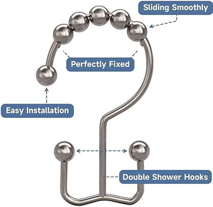 Titanker Shower Curtain Hooks Rings, Rust Resistant Metal Double Glide Shower Hooks Rings for Bathroom Shower Rods Curtains, Set of 24 Hooks - Nickel