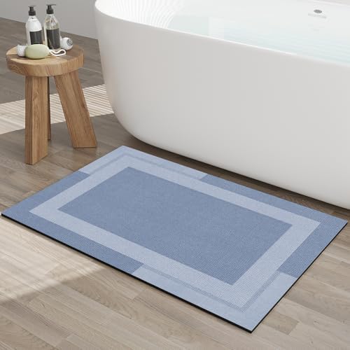 YDKGL Non Slip Bath Mat Thin Bathroom Rugs Fit Under Door Blue 24"x 35"
