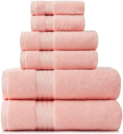 COZYART Luxury Bath Towel Set 6 Pcs, Soft Pink 100% Turkish Cotton 650 GSM