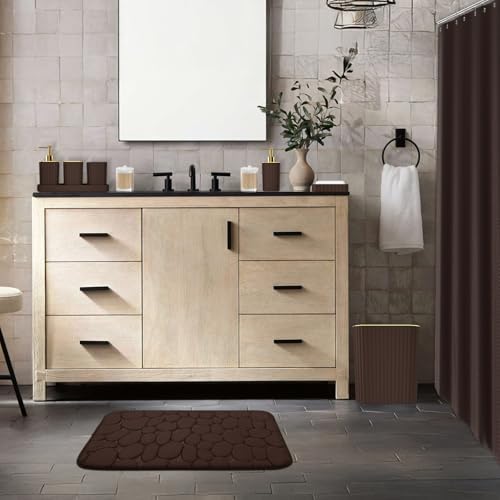XLHOMO Bathroom Accessories Set - 25PC Brown Bathroom Sets with Shower Curtain and Rugs, Bathroom Accessory Set, Brown Shower Curtain Set, Trash Can, Qtip Holder Dispenser & Soap Dispenser