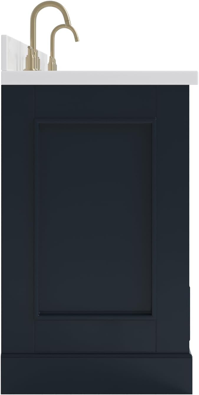 ARIEL Stafford 72-inch Bathroom Vanity with Sink,Solid Wood, 1.5-inch Pure White Quartz Countertop, Double Rectangular Porcelain Sink, 4 Soft Closing Doors, 6 Dovetail Drawers, Midnight Blue