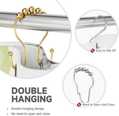 Bathway Shower Curtain Hooks, Shower Curtain Rings Rust Proof Double Hook Shower Curtain Hooks, 12 Pcs Dark Gold Shower Hooks for Shower Curtain, Shower Rings for Curtain, Metal Shower Rod Hooks